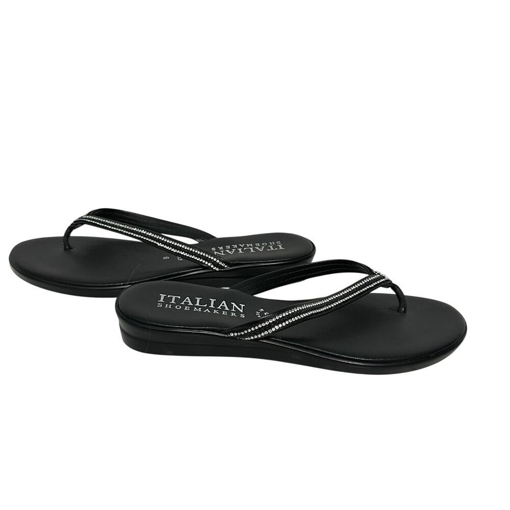 Italian Shoemakers Black Rhinestone Flip Flop Sandals Made in Italy Size 6 - Picture 6 of 11